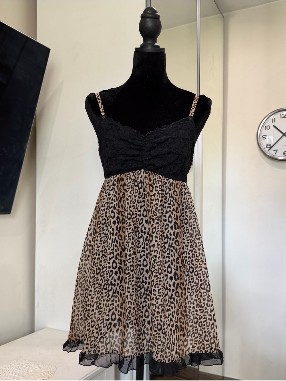 Linea Donatella Leopard Print Lace Babydoll Chemise Nightgown